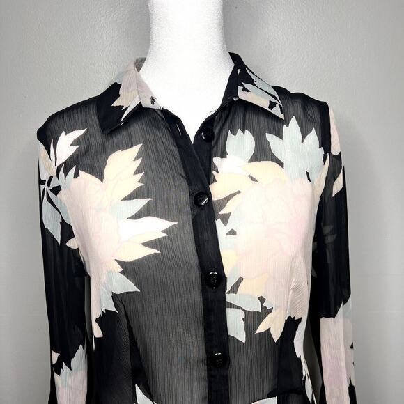 River Island Printed Sheer Maxi Dress Kaftan Size 10 Button Front - Picture 2 of 8